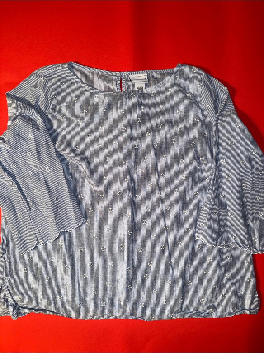 Liz Claiborne Light Blue Striped Embroidered Top